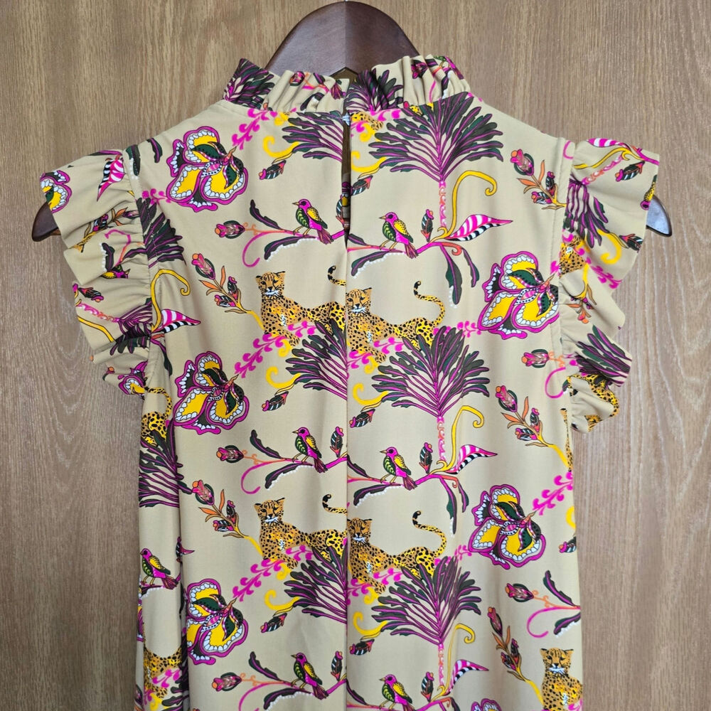 Jude Connally Cream Midi Dress with Purple & Pink Botanical Print - Picture 4 of 9